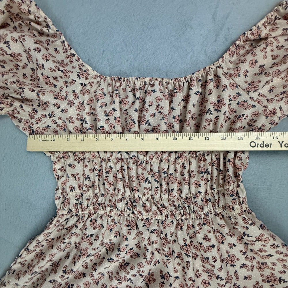 Liberty Love Mini Dress Women Extra Large Pink Floral Puff Sleeve Smocked Tiered - Picture 5 of 9